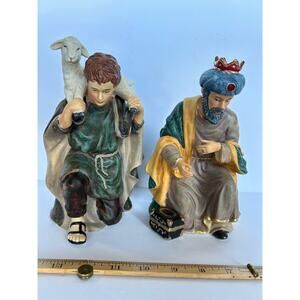 Vintage Set of 2 Nativity Scene Set Ceramic Collectibles 8.5 Inch Christmas